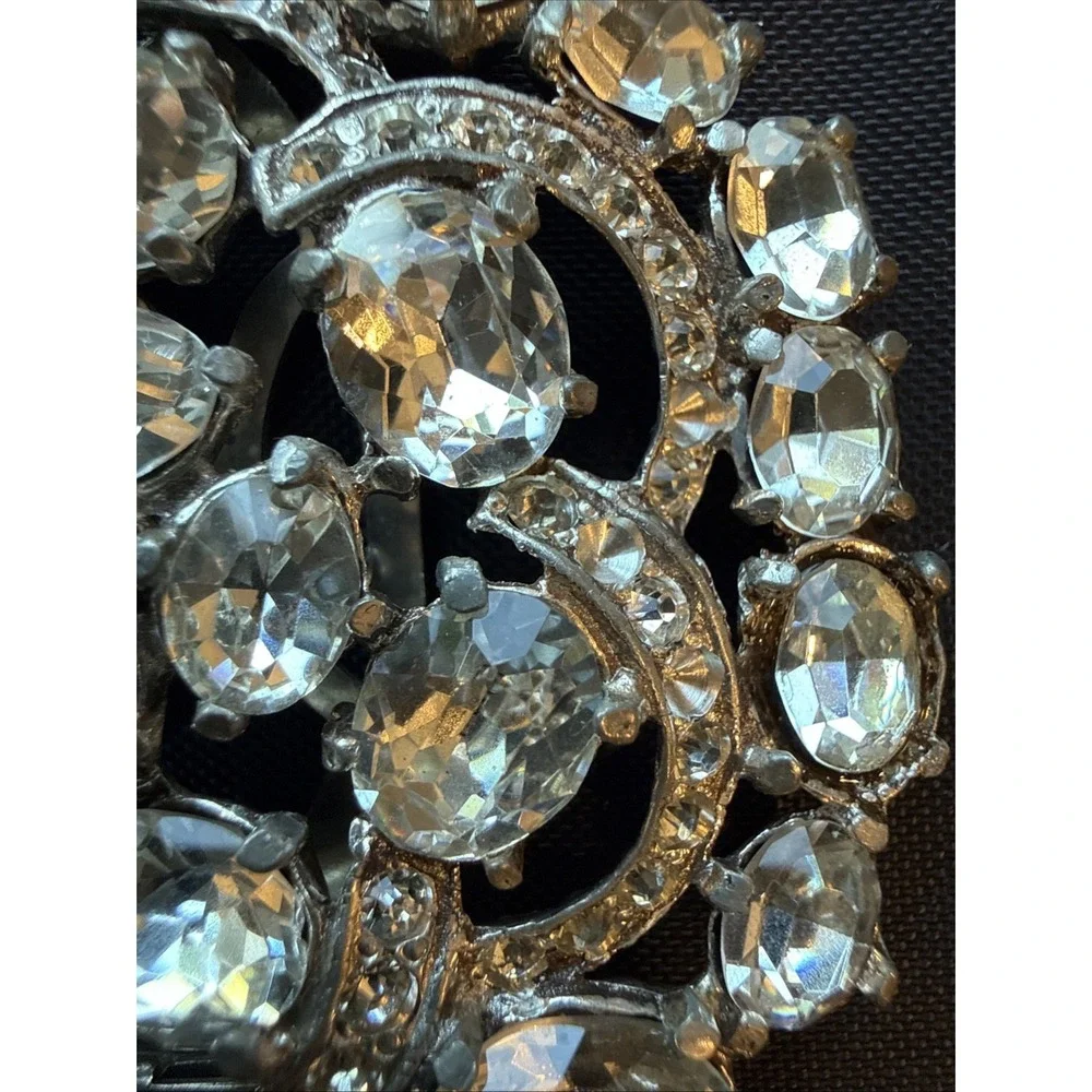Mid Century Pot Metal Rhinestone Brooch With Working Duette-Style Converter 2.4